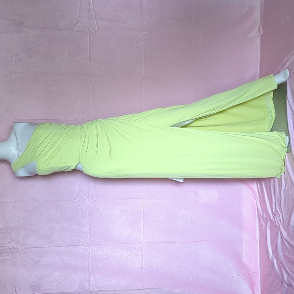 BCBGMaxAzria Lime Sherbet Cut Out Ruched One Shoulder Evening Dress size Medium
